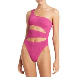 NWT Bound Bond-Eye Rico Cutout Crinkle One Piece Swimsuit Fuchsia Pink Bright OS